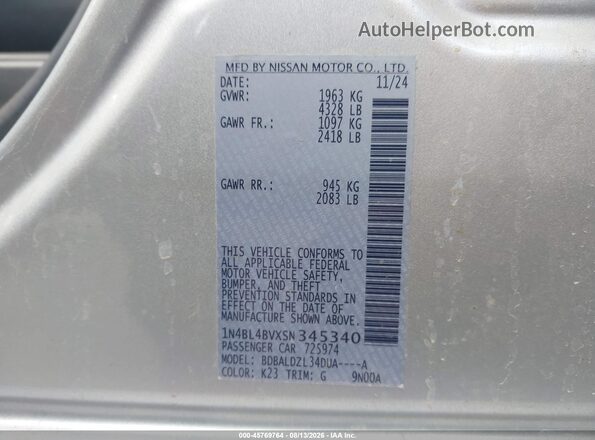 1N4BL4BVXSN345340 2025 NISSAN ALTIMA Gray Widok komory silnika