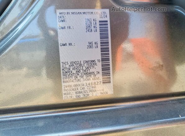 1N4BL4BVXSN346827 2025 NISSAN ALTIMA Серый Вид наклейки с VIN-кодом