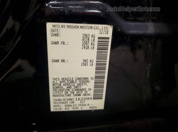 1N4BL4CV0KC162099 2019 NISSAN ALTIMA Black Շարժիչի բաժամունքի տեսք