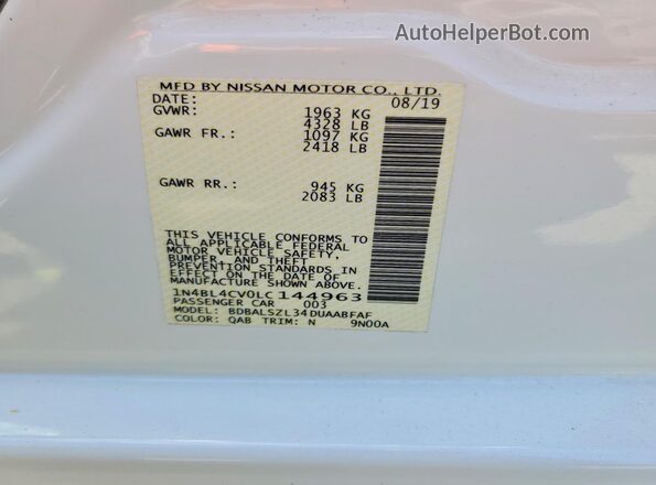 1N4BL4CV0LC144963 2020 NISSAN ALTIMA Белый Вид подкапотного пространства
