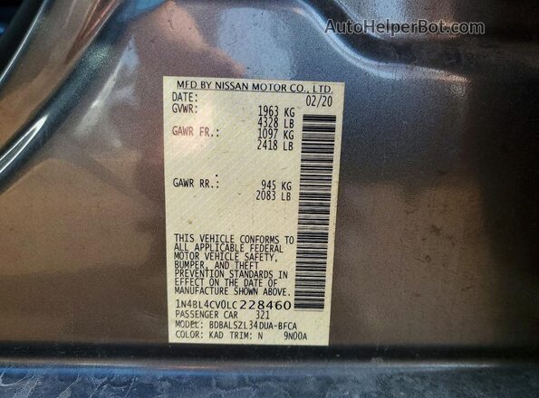 1N4BL4CV0LC228460 2020 NISSAN ALTIMA Gray Vista del compartimento del motor