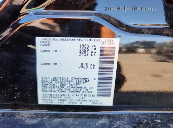 1N4BL4CV0LC267856 2020 NISSAN ALTIMA Black ძრავის განყოფილების ხედი