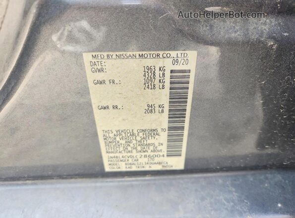 1N4BL4CV0LC286004 2020 NISSAN ALTIMA Gray Widok komory silnika