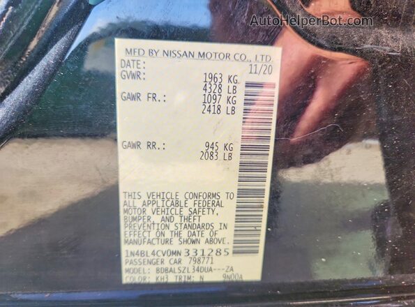 1N4BL4CV0MN331285 2021 NISSAN ALTIMA Black Вид підкапотного простору