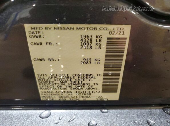 1N4BL4CV0MN360169 2021 NISSAN ALTIMA Gray ძრავის განყოფილების ხედი