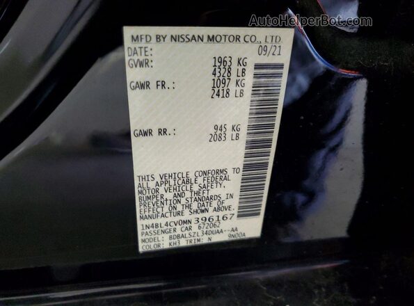 1N4BL4CV0MN396167 2021 NISSAN ALTIMA Black Engine compartment view