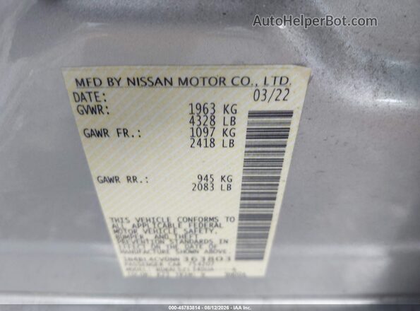 1N4BL4CV0NN363803 2022 NISSAN ALTIMA Silver ძრავის განყოფილების ხედი