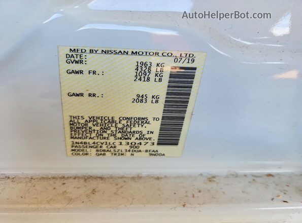 1N4BL4CV1LC130473 2020 NISSAN ALTIMA Белый Вид подкапотного пространства
