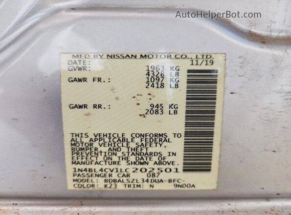 1N4BL4CV1LC202501 2020 NISSAN ALTIMA Silver Вид підкапотного простору