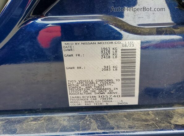 1N4BL4CV1RN305740 2024 NISSAN ALTIMA Blue VIN sticker view