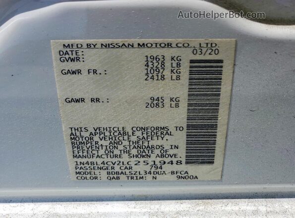 1N4BL4CV2LC251948 2020 NISSAN ALTIMA Белый Вид подкапотного пространства