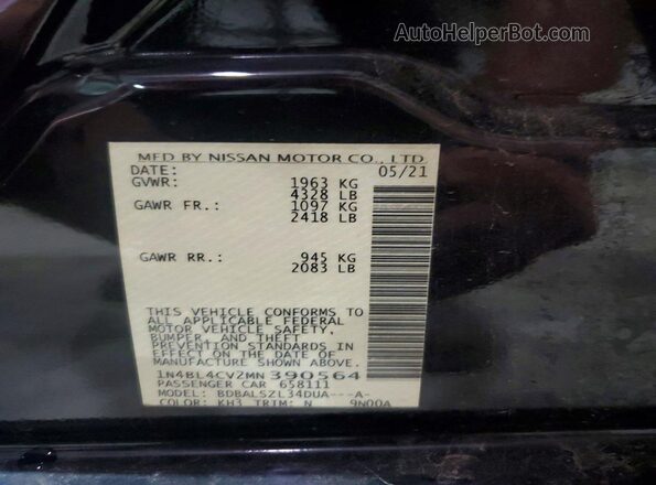 1N4BL4CV2MN390564 2021 NISSAN ALTIMA Black Widok komory silnika