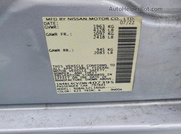 1N4BL4CV2NN407395 2022 NISSAN ALTIMA Silver Engine compartment view