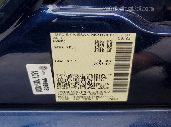 1N4BL4CV2PN313357 2023 NISSAN ALTIMA Blue Շարժիչի բաժամունքի տեսք