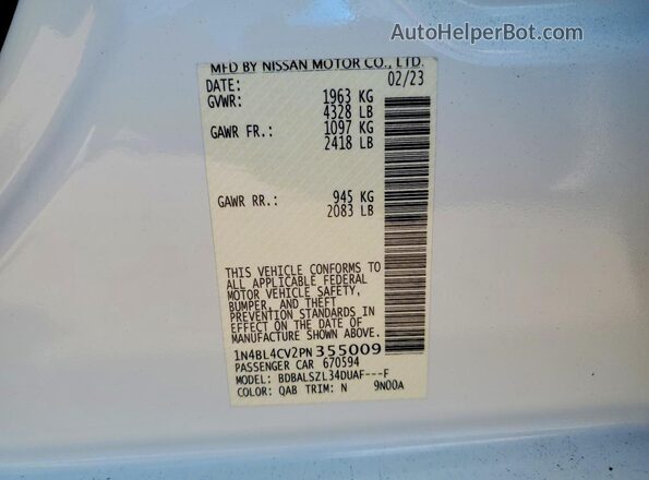 1N4BL4CV2PN355009 2023 NISSAN ALTIMA White Vista del compartimento del motor
