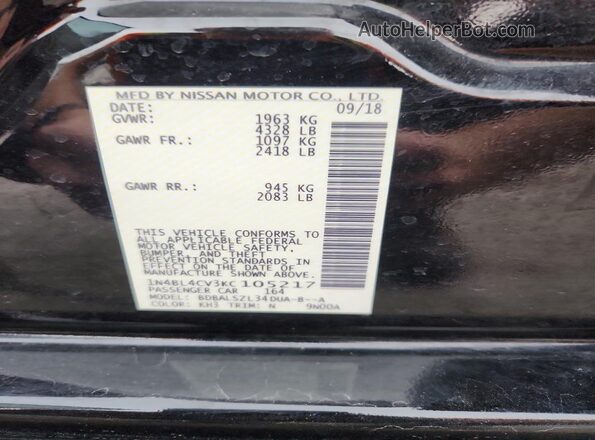 1N4BL4CV3KC105217 2019 NISSAN ALTIMA Black Widok naklejki z numerem VIN