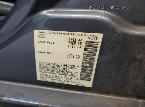 1N4BL4CV3KC131901 2019 NISSAN ALTIMA Gray Vista del compartimento del motor