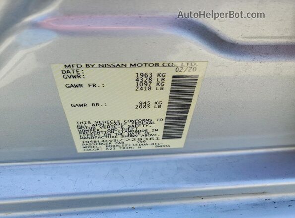 1N4BL4CV3LC229361 2020 NISSAN ALTIMA Silver ძრავის განყოფილების ხედი