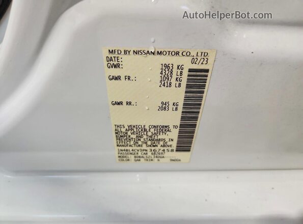 1N4BL4CV3PN367458 2023 NISSAN ALTIMA White Engine compartment view