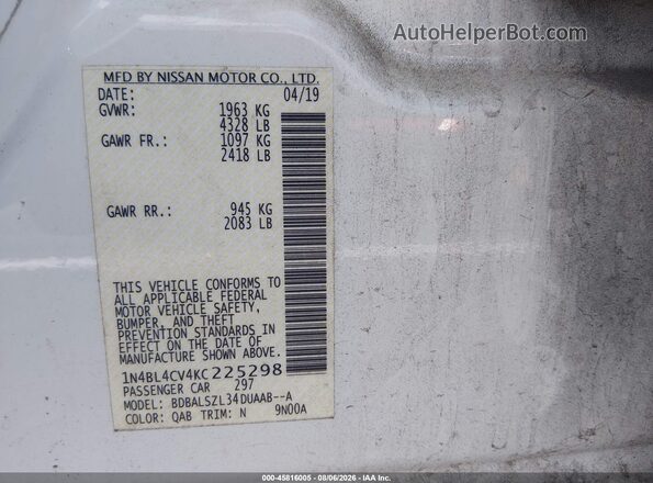 1N4BL4CV4KC225298 2019 NISSAN ALTIMA White Engine compartment view