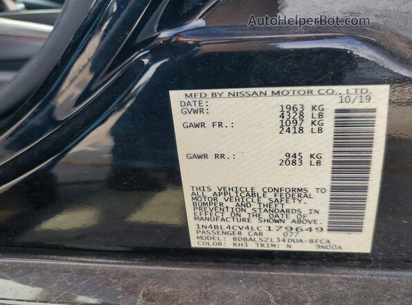 1N4BL4CV4LC179649 2020 NISSAN ALTIMA Черный Вид наклейки с VIN-кодом