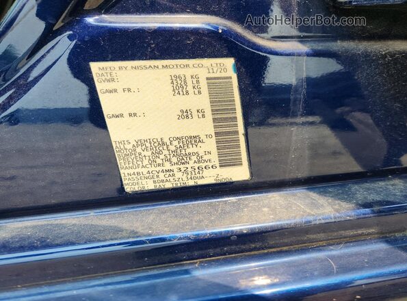 1N4BL4CV4MN325666 2021 NISSAN ALTIMA Blue Engine compartment view