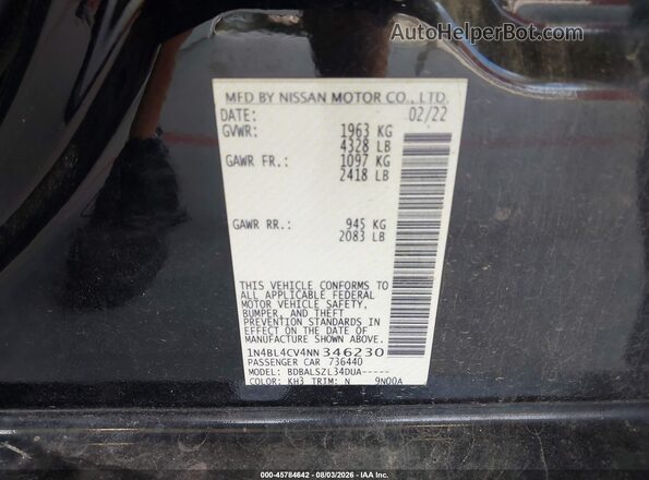 1N4BL4CV4NN346230 2022 NISSAN ALTIMA Black Widok komory silnika