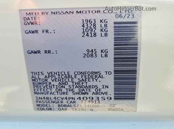 1N4BL4CV4PN409359 2023 NISSAN ALTIMA White Engine compartment view