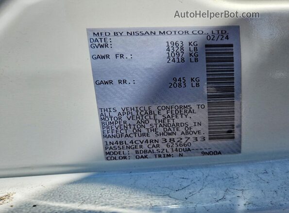 1N4BL4CV4RN382733 2024 NISSAN ALTIMA White Vista del compartimento del motor