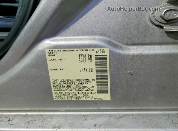 1N4BL4CV5KC120012 2019 NISSAN ALTIMA Silver 