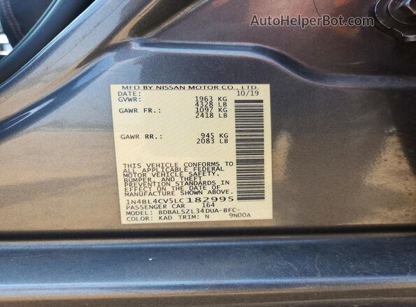 1N4BL4CV5LC182995 2020 NISSAN ALTIMA Gray Widok komory silnika