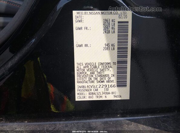 1N4BL4CV5LC229166 2020 NISSAN ALTIMA Black Շարժիչի բաժամունքի տեսք