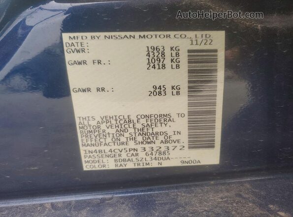 1N4BL4CV5PN332372 2023 NISSAN ALTIMA Blue Widok komory silnika