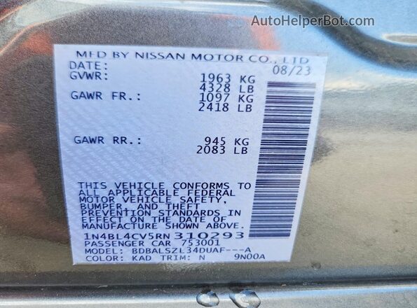 1N4BL4CV5RN310293 2024 NISSAN ALTIMA Gray Вид підкапотного простору