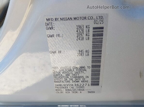 1N4BL4CV5SN362271 2025 NISSAN ALTIMA Gray Vista del compartimento del motor