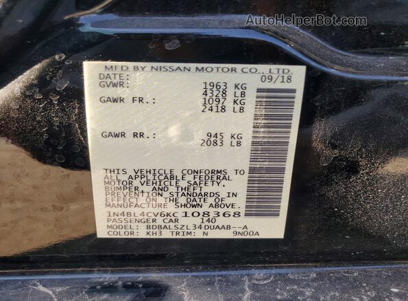 1N4BL4CV6KC108368 2019 NISSAN ALTIMA Black ძრავის განყოფილების ხედი