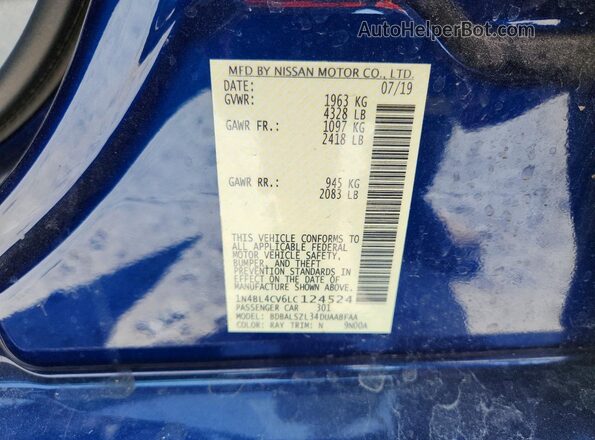 1N4BL4CV6LC124524 2020 NISSAN ALTIMA Blue Vista del compartimento del motor