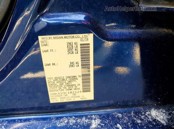 1N4BL4CV7KC182124 2019 NISSAN ALTIMA Blue ძრავის განყოფილების ხედი