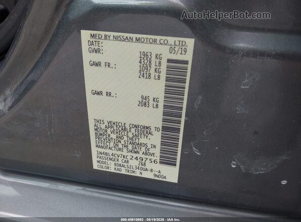 1N4BL4CV7KC249756 2019 NISSAN ALTIMA Gray Vista del compartimento del motor