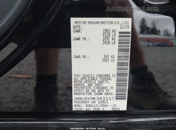 1N4BL4CV7MN343157 2021 NISSAN ALTIMA Black Вид підкапотного простору