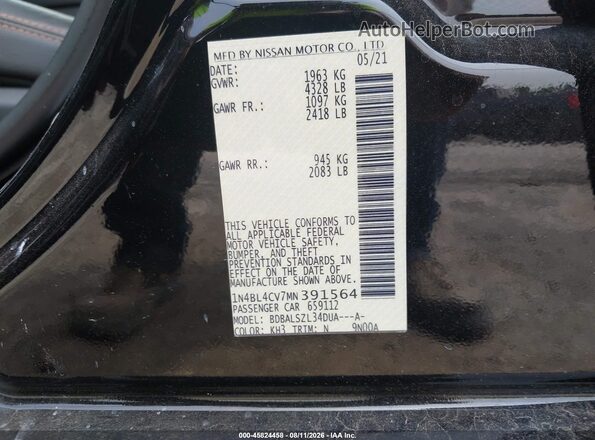 1N4BL4CV7MN391564 2021 NISSAN ALTIMA Black Engine compartment view