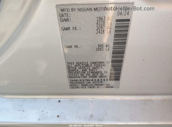1N4BL4CV7RN414333 2024 NISSAN ALTIMA Silver Widok komory silnika