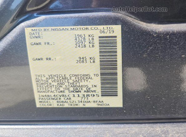 1N4BL4CV8LC113895 2020 NISSAN ALTIMA Gray VIN կոդի պիտակի տեսք
