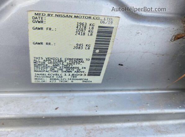 1N4BL4CV8LC118093 2020 NISSAN ALTIMA Silver Engine compartment view