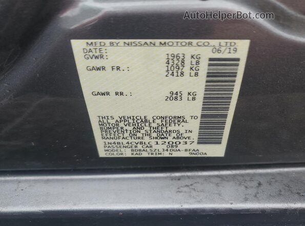 1N4BL4CV8LC120037 2020 NISSAN ALTIMA Gray Вид підкапотного простору