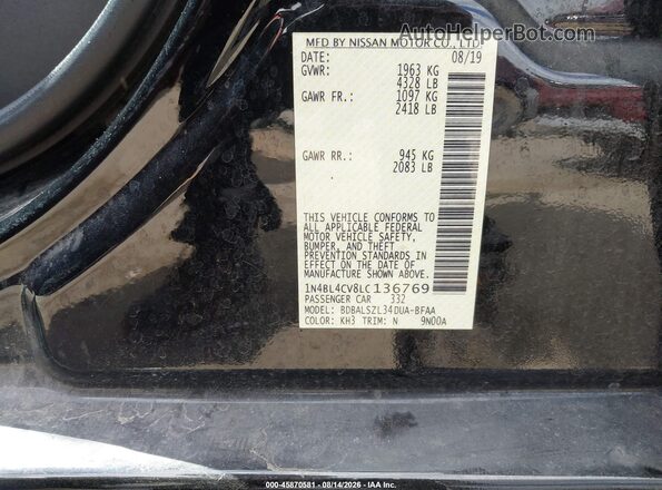 1N4BL4CV8LC136769 2020 NISSAN ALTIMA Black Vista del compartimento del motor