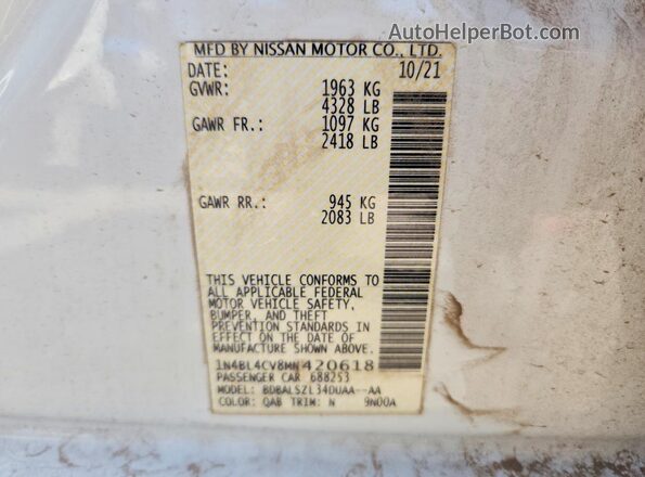 1N4BL4CV8MN420618 2021 NISSAN ALTIMA White Vista del compartimento del motor