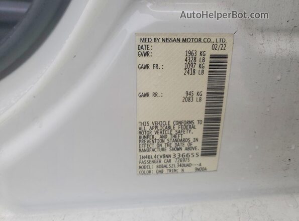 1N4BL4CV8NN336655 2022 NISSAN ALTIMA White Vista del compartimento del motor