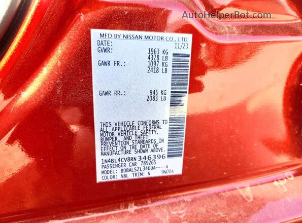 1N4BL4CV8RN346396 2024 NISSAN ALTIMA Красный Вид подкапотного пространства