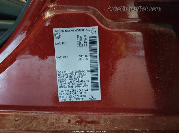 1N4BL4CV8SN353645 2025 NISSAN ALTIMA Красный Вид подкапотного пространства